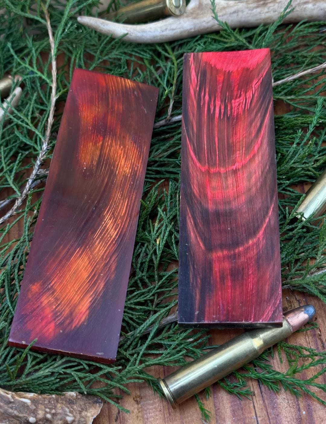 Premium buffalo horn knife handle scale pair | 5x1.5x1/4 | | high quality dyed red / orange horn knife making materials | Luxury imported