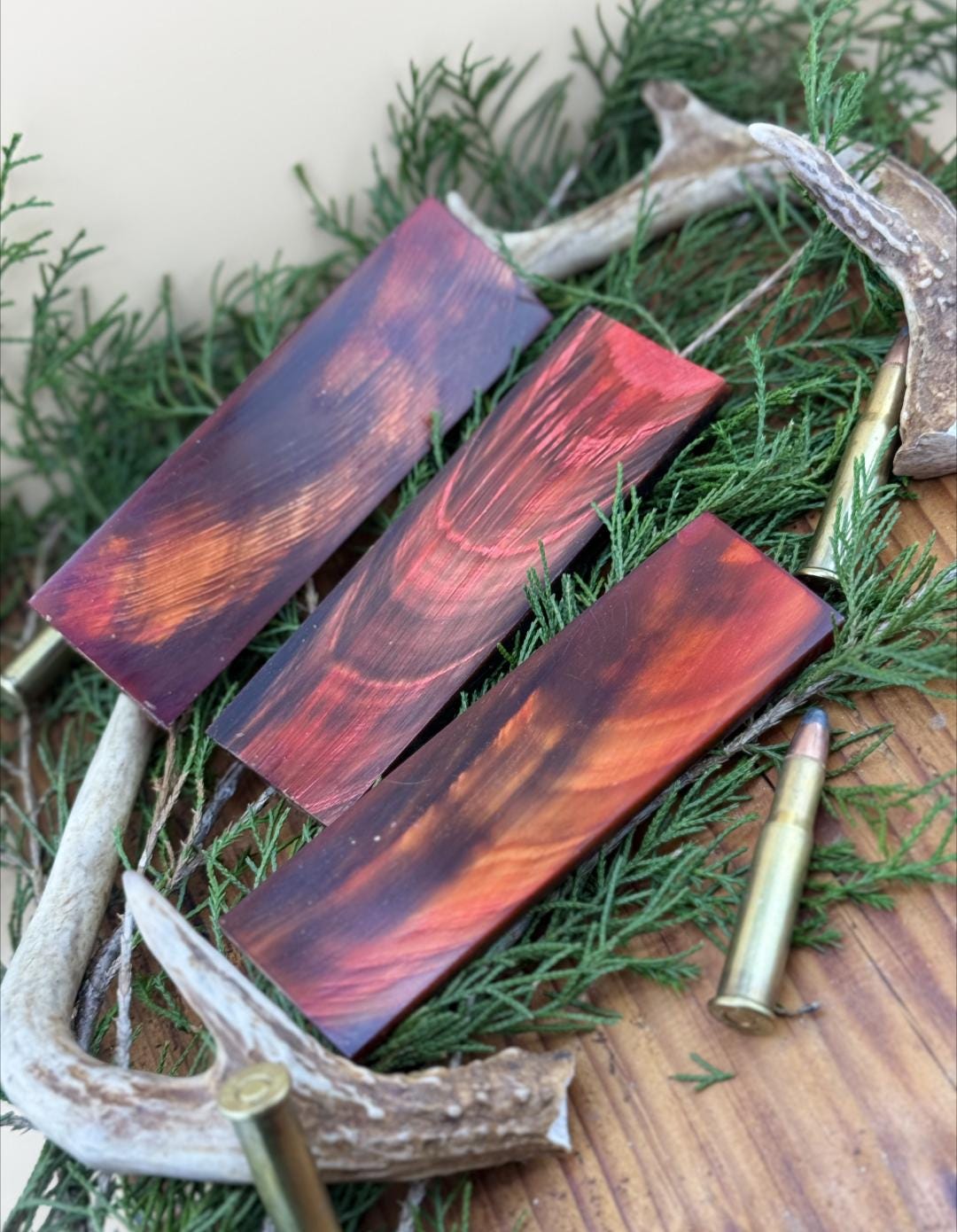 Premium buffalo horn knife handle scale pair | 5x1.5x1/4 | | high quality dyed red / orange horn knife making materials | Luxury imported