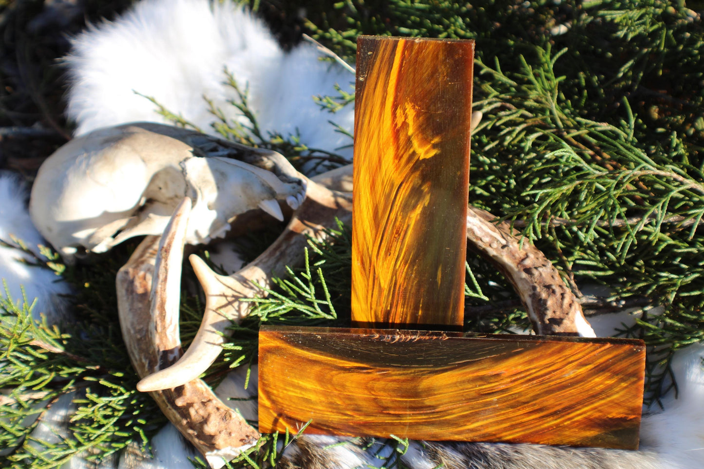 Premium buffalo horn knife handle scale pair | 5x1.5x1/4 | | high quality dyed honey / yellow horn knife making materials | Luxury imported