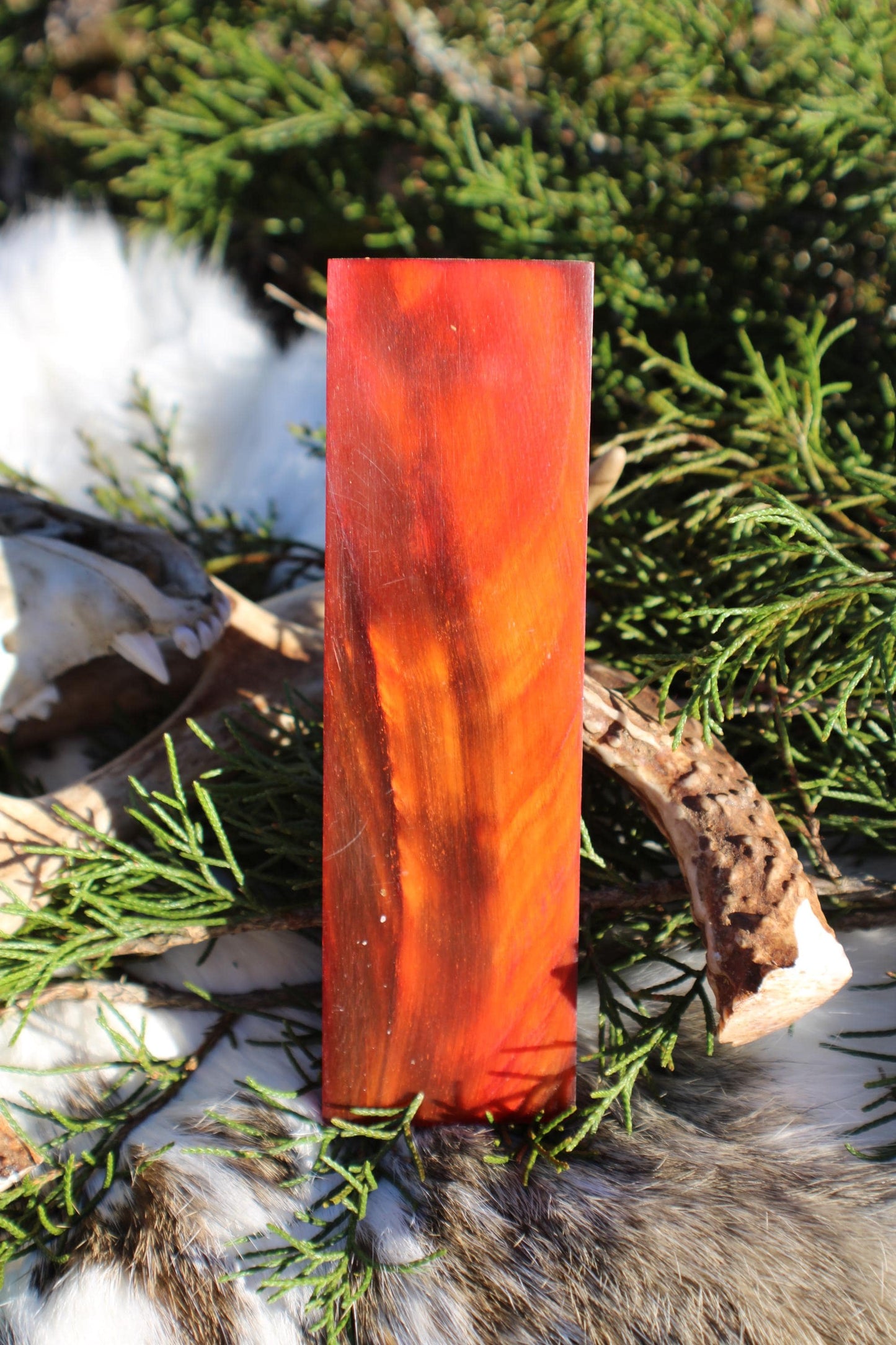 Premium buffalo horn knife handle scale pair | 5x1.5x1/4 | | high quality dyed red / orange horn knife making materials | Luxury imported